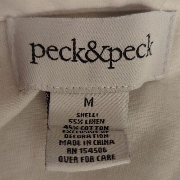 Peck & Peck‎ white floral print linen top with hummingbirds - Picture 2 of 7